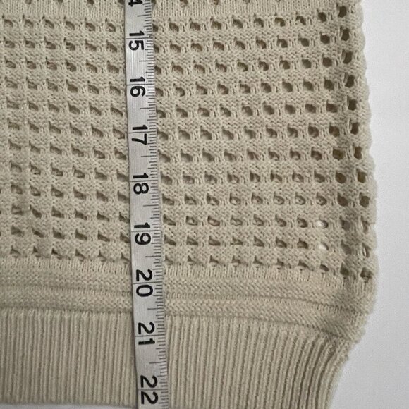 Halston Heritage Cream Open Knit Cropped Crew Neck Sweater - Picture 7 of 9